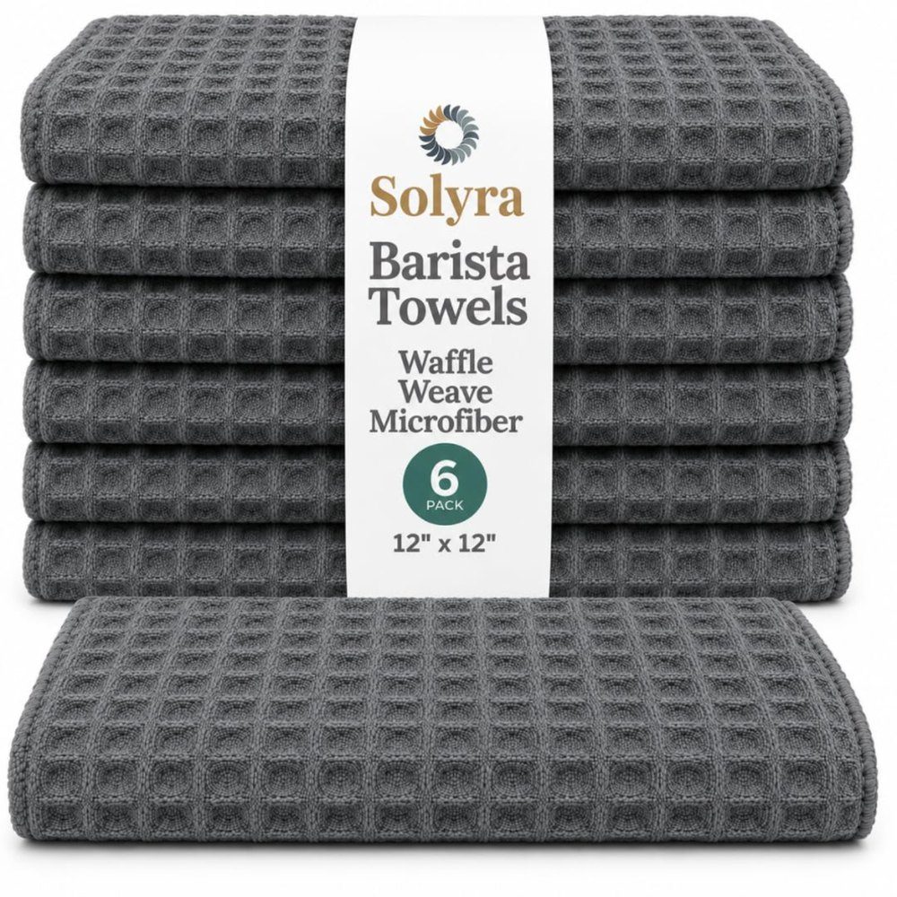 Solyra Barista Towels 6-pack in dark gray waffle weave