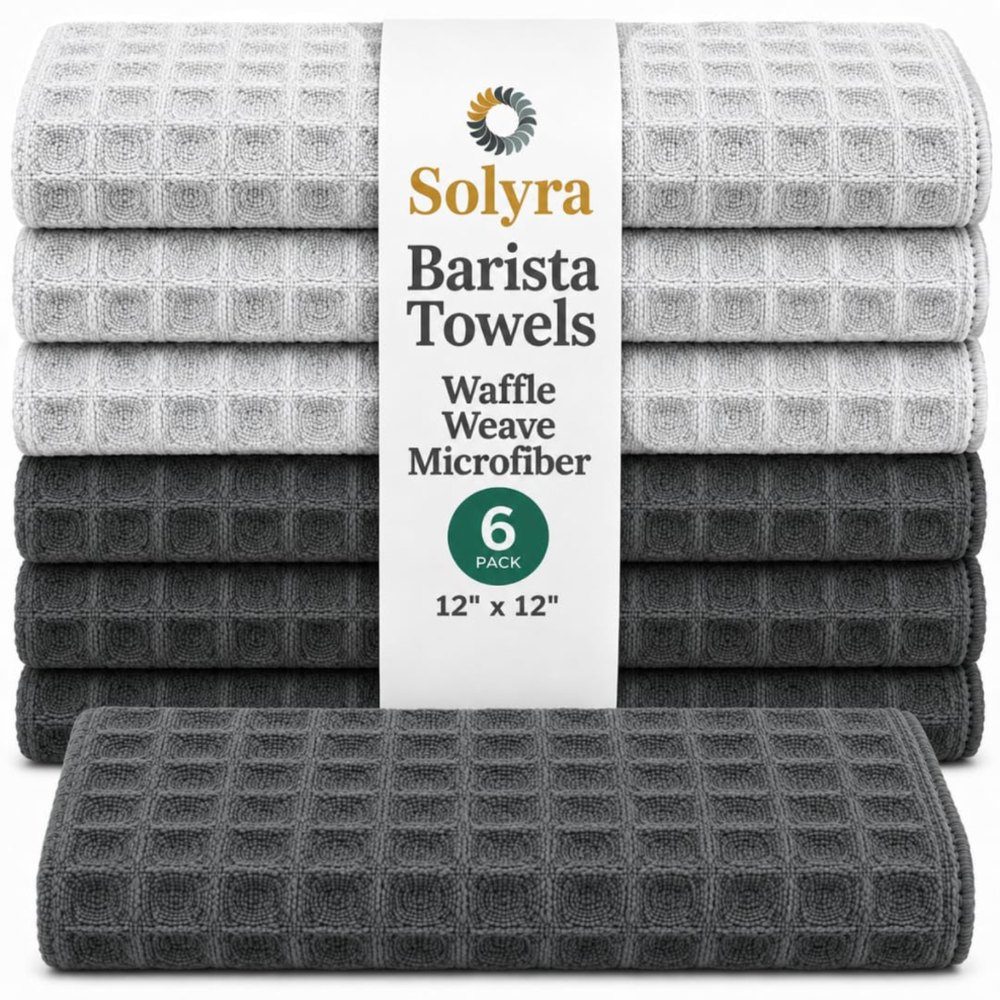 Solyra Barista Towels 6-pack in light and dark gray waffle weave