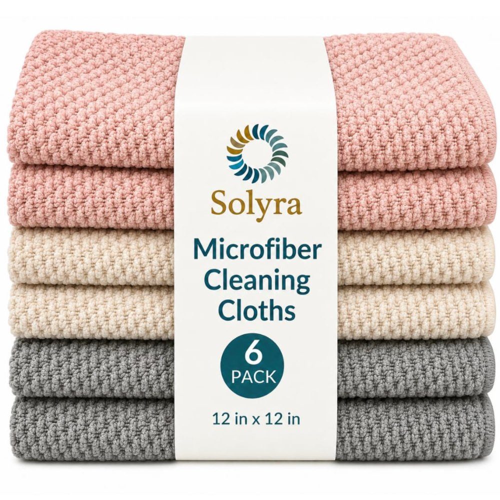 Solyra Microfiber Cleaning Cloths 6-pack in pink, beige and gray